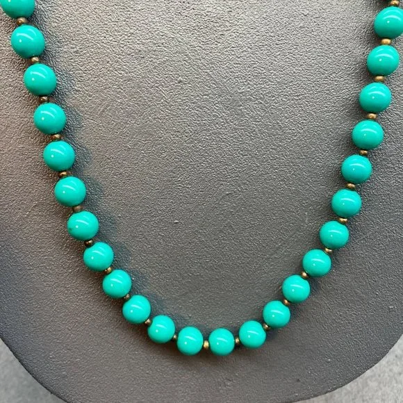 Beaded Necklace As Is Round Turquoise Blue Bronze Seed Bead No Closure Soft Girl - Picture 2 of 8